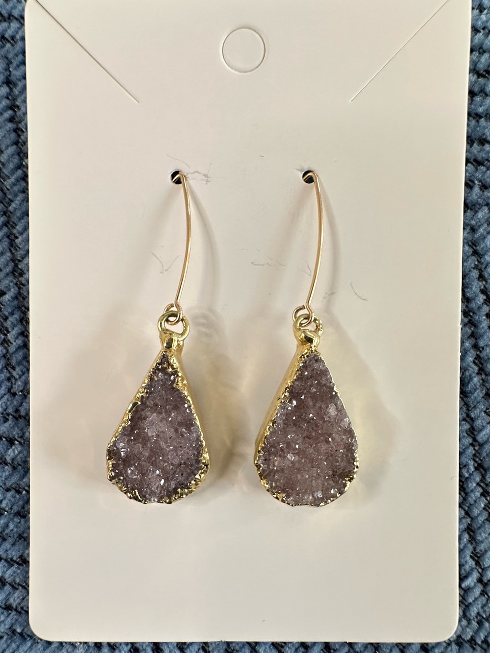 Gold-Edged Lavender Amethyst Druzy Teardrop Earrings